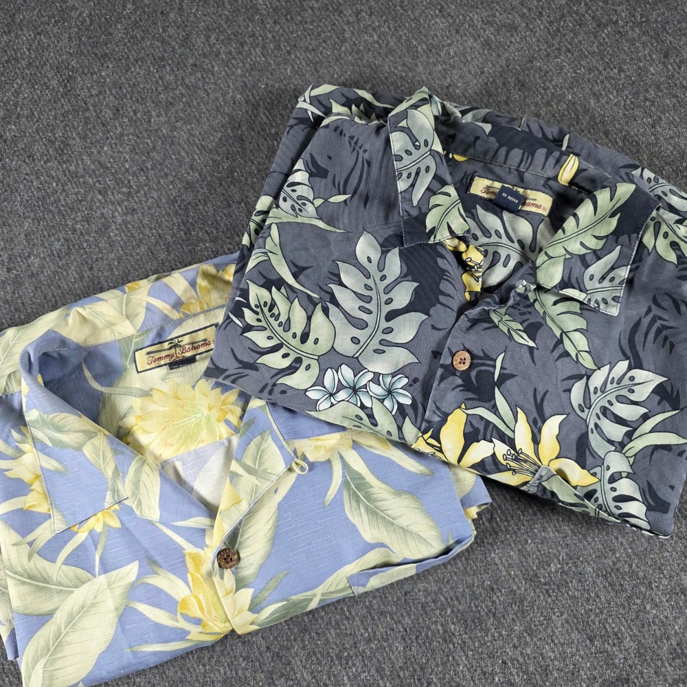 Lot of 2 Tommy Bahama Silk Hawaiian Shirt Mens XL Floral Blue Gray